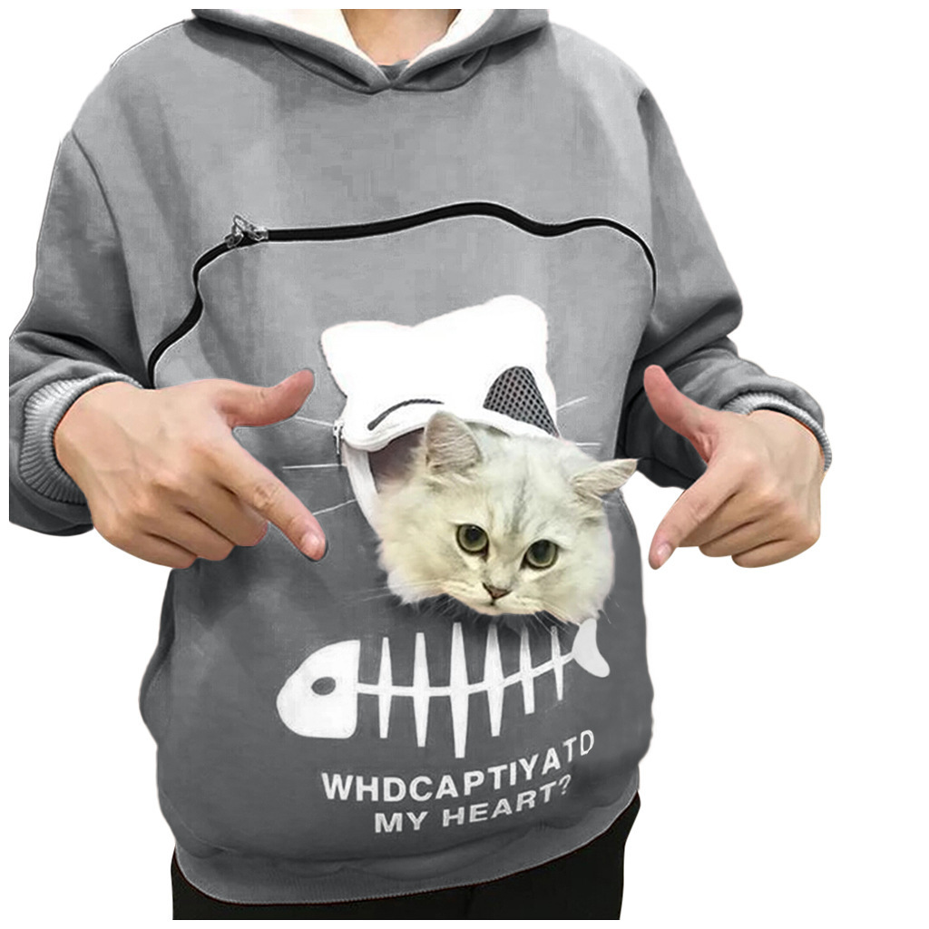Women Hoodie Sweatshirt With Cat Pet Pocket Design Long Sleeve Sweater Cat Outfit - Image 5