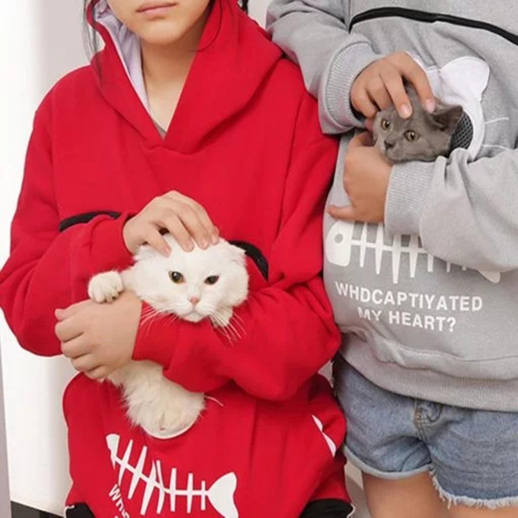 Women Hoodie Sweatshirt With Cat Pet Pocket Design Long Sleeve Sweater Cat Outfit - Image 7